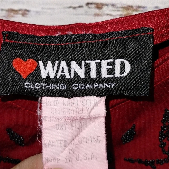 Wanted Spaghetti Strap Mini Dress in Wine Red size Medium Y2K 90's Slinky Beaded - Picture 3 of 6